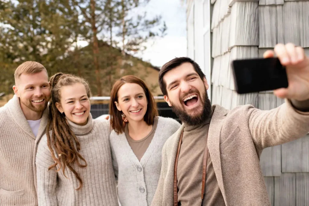 group selfie with cell phone